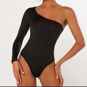 black One Shoulder long sleeve Bodysuit
